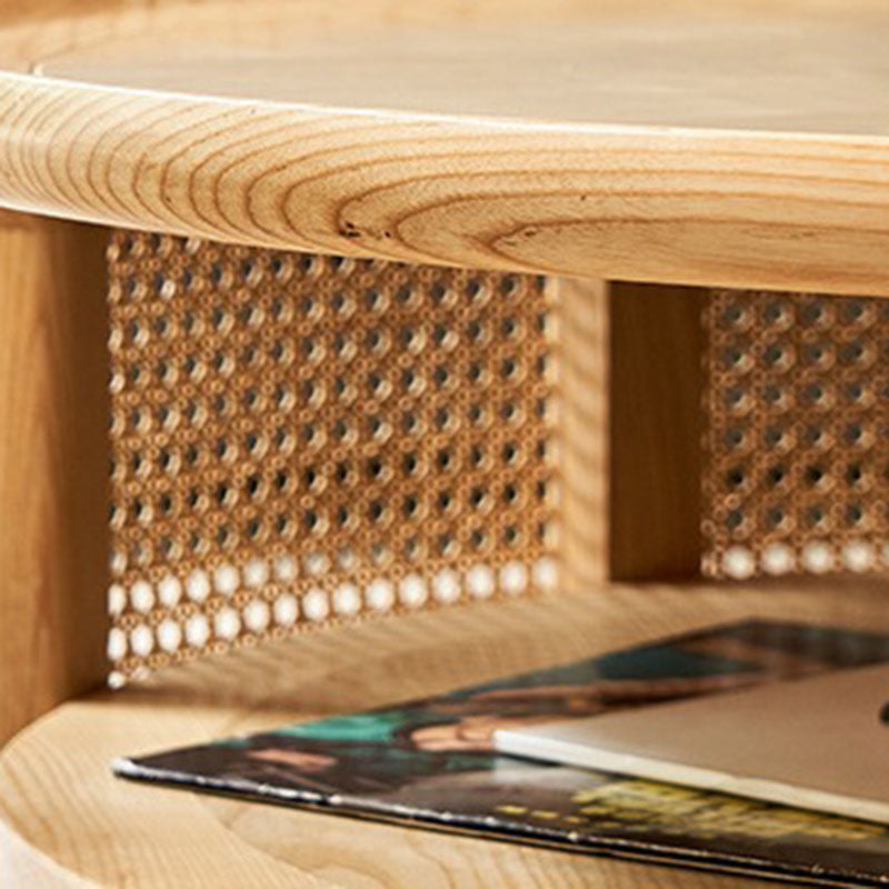 Japanese Round Woven Wood Coffee Table