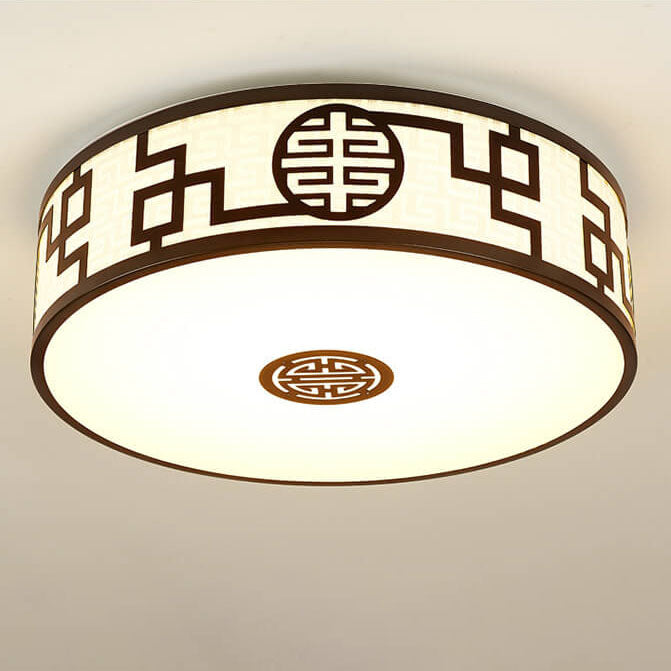 Modern Chinese Round Fabric Drum LED Flush Mount Light