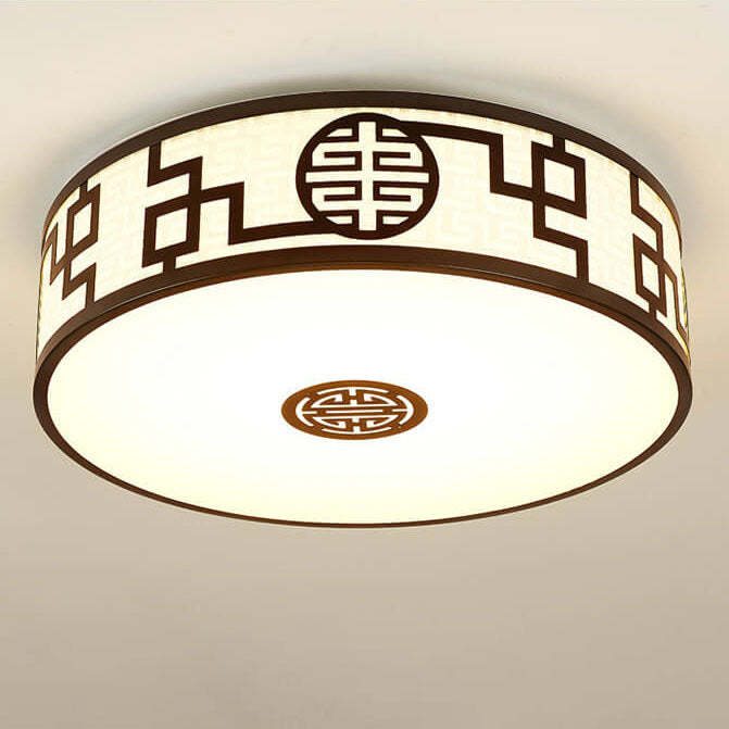 Modern Chinese Round Fabric Drum LED Flush Mount Light