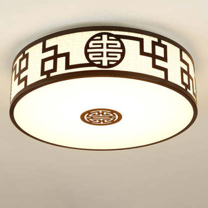 Modern Chinese Round Fabric Drum LED Flush Mount Light