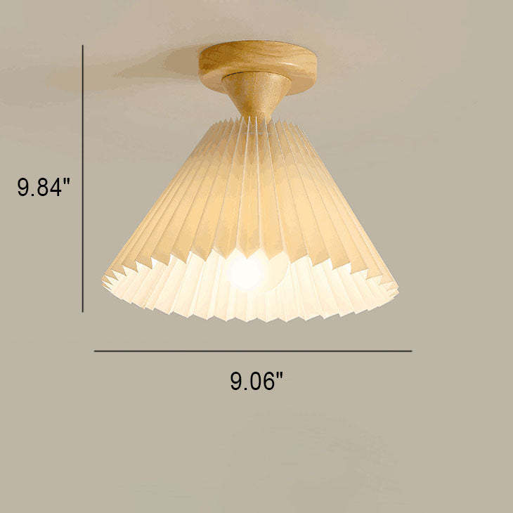 Japanese Log Pleated Umbrella Cone Ceiling Light