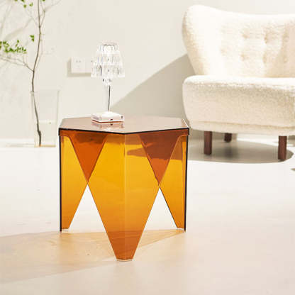 Minimalist Hexagonal Acrylic Three-Leg Coffee Table