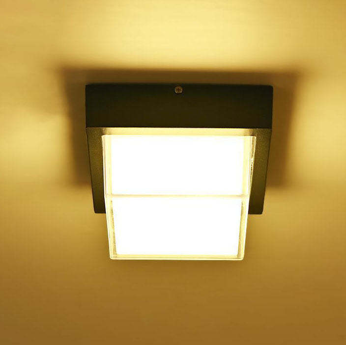 Die-Cast Aluminum Square Outdoor LED Flush Ceiling Light — E / Warm Light (3000K) / 220V-240V For UK/AU