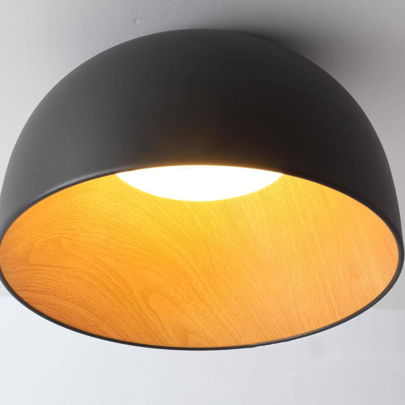 Minimalist Wooden Bowl Iron LED Flush Mount Light