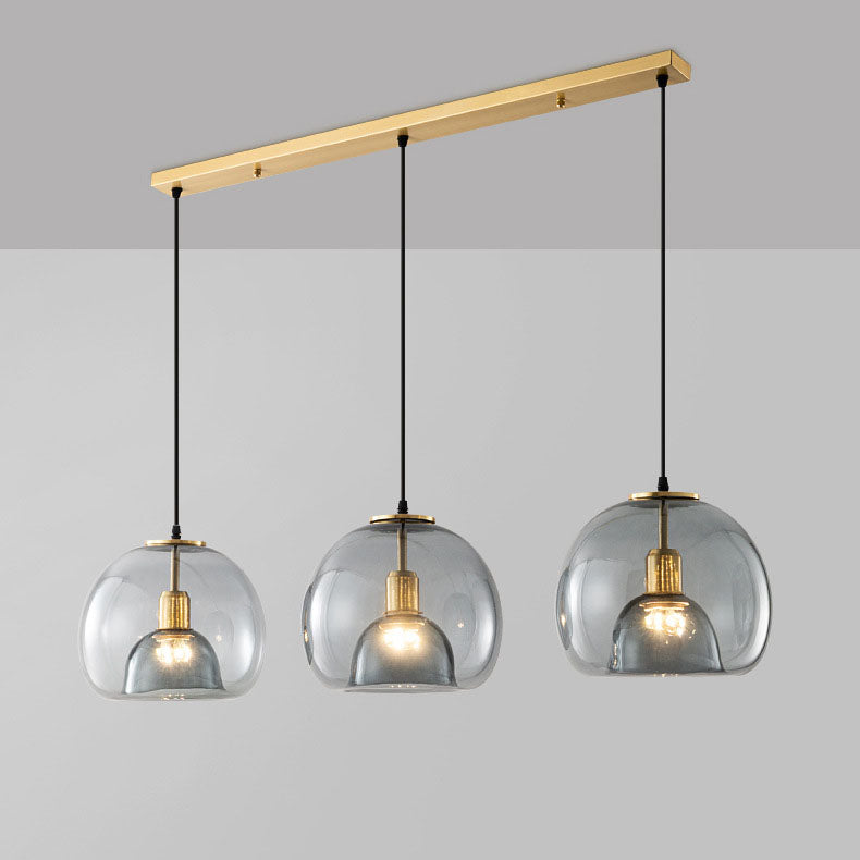Scandinavian Round Copper Glass Island Chandelier