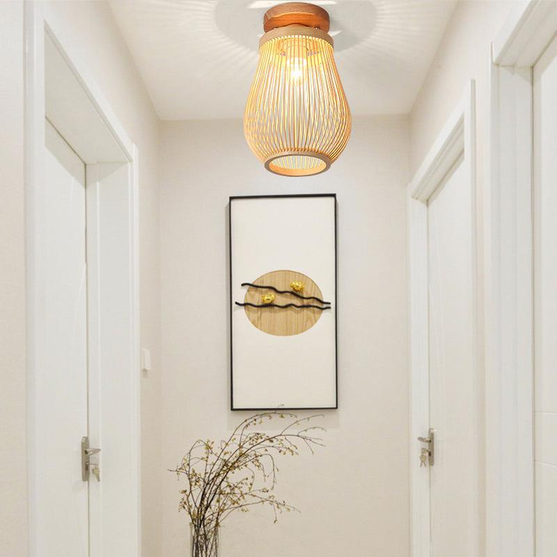 Minimalist Bamboo Weaving Flush Mount Light