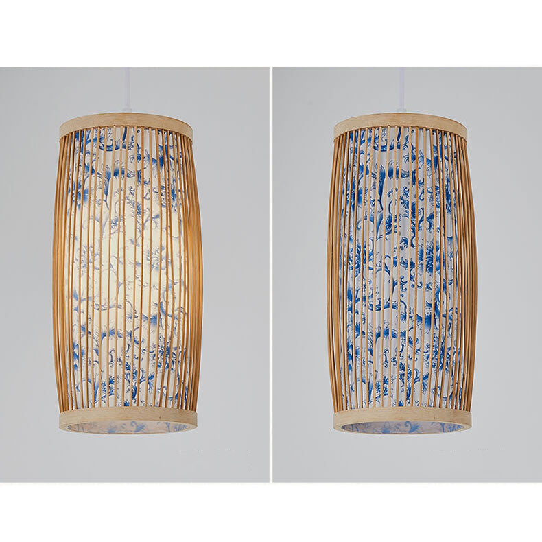 Modern Chinese Cylinder Waist Drum Bamboo Pendant Light