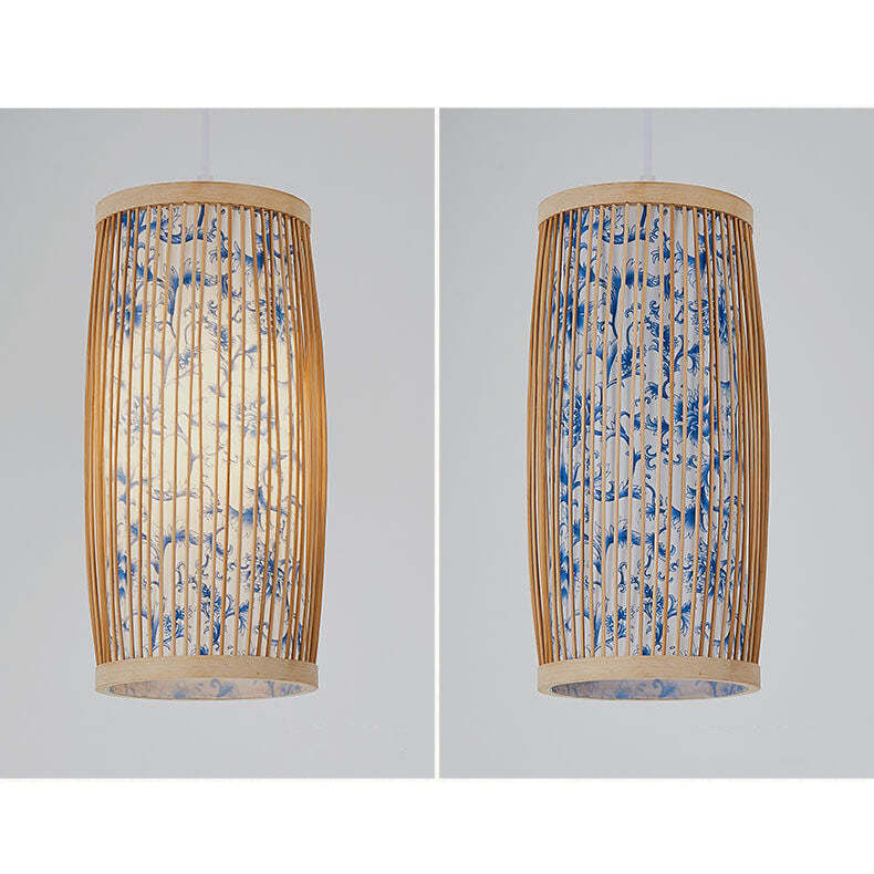Modern Chinese Cylinder Waist Drum Bamboo Pendant Light