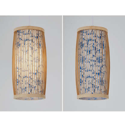 Modern Chinese Cylinder Waist Drum Bamboo Pendant Light