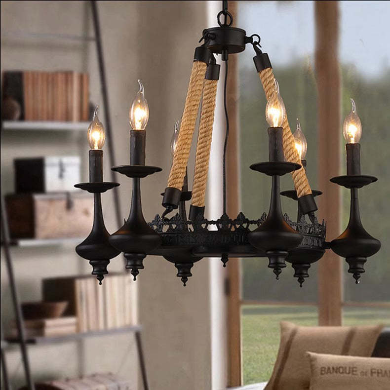 Vintage Candelabra Iron Hemp Rope Chandelier