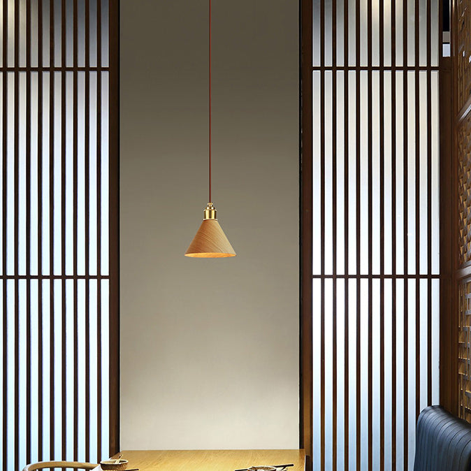 Wood copper cone solid pendant lighting - nordic — Small (12"H / Natural Wood / 220V-240V (UK/AU)