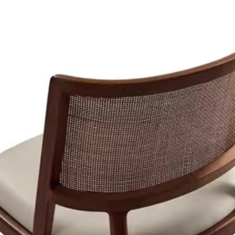 Retro Microfiber Leather Rattan Wood Dining Chair — With Armrest / Black