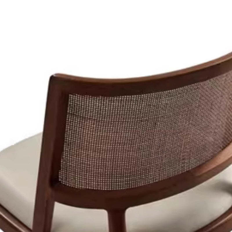 Retro Microfiber Leather Rattan Wood Dining Chair — With Armrest / Black