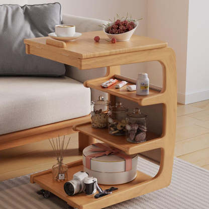 Japanese Wood Flip Cover 4-Tier End Table