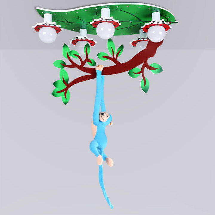 Kids Monkey Leaf Acrylic 5-Light Flush Ceiling Light
