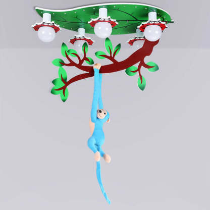 Kids Monkey Leaf Acrylic 5-Light Flush Ceiling Light