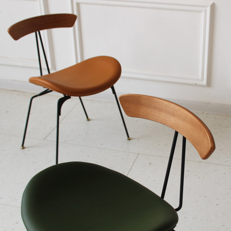 Industrial Ant Arch Wood Leather Dining Chair — Dark Brown - Leather / Black