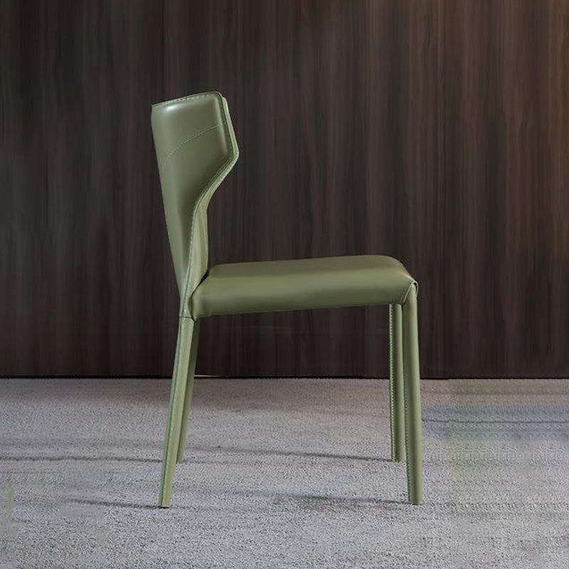 Minimalist Leather Steel Wing-Back Dining Chair — Orange