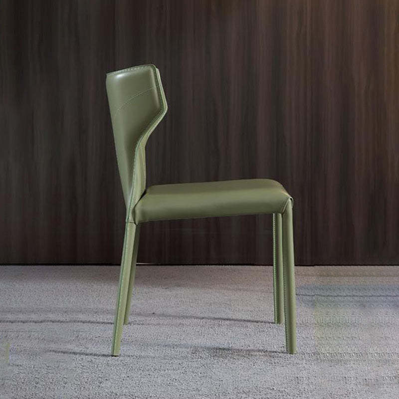 Minimalist Leather Steel Wing-Back Dining Chair — Orange