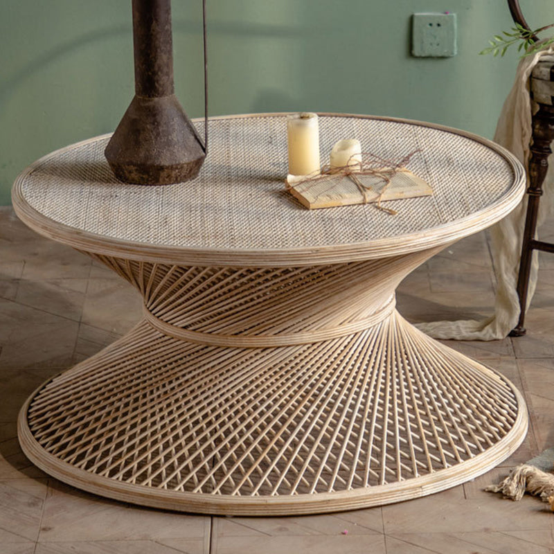 Japanese Round Rattan End Table