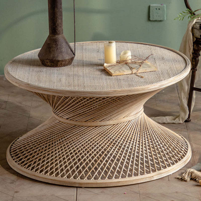 Japanese Round Rattan End Table
