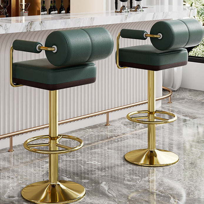 Modern Cylindrical Leather Metal Bar Stool — Black + Silver Frame