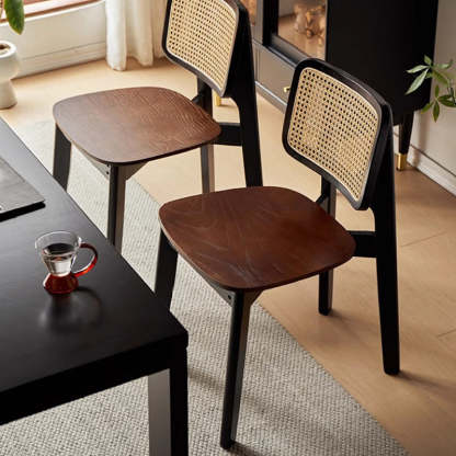 Minimalist Skeleton Wood Rattan Dining Chair — Black