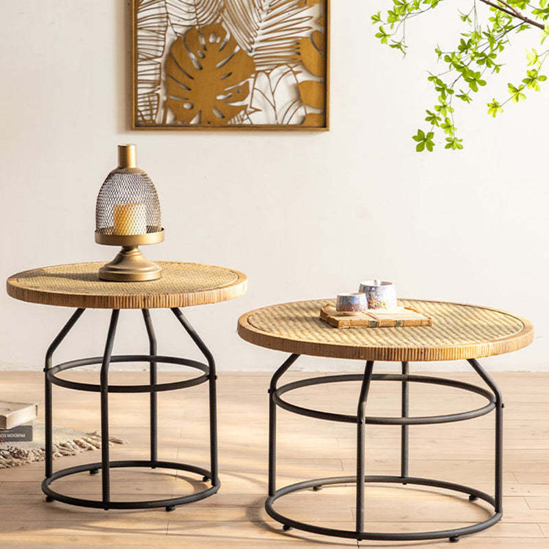 Japanese Round Rattan Iron Coffee Table