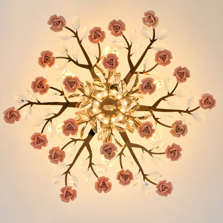 Modern Luxury Rose Iron Ceramic Crystal Chandelier