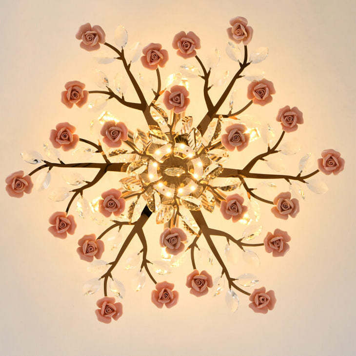 Modern Luxury Rose Iron Ceramic Crystal Chandelier