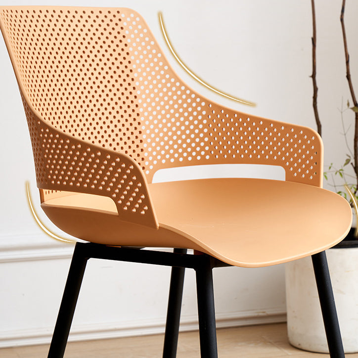 Minimalist Plastic Iron Dining Chair With Armrest — White