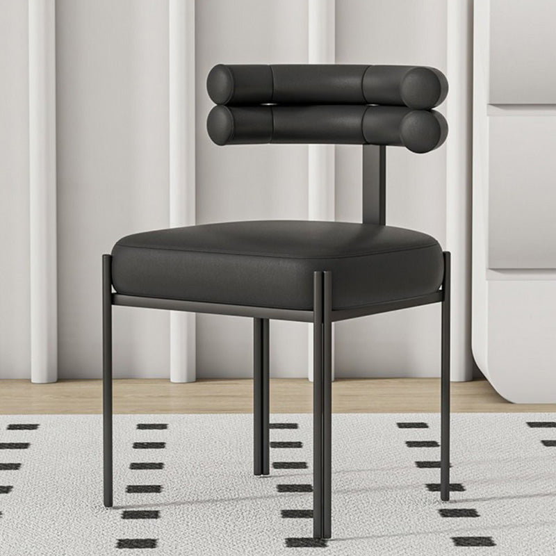 Nordic Curved-Back Leather Steel Dining Chair