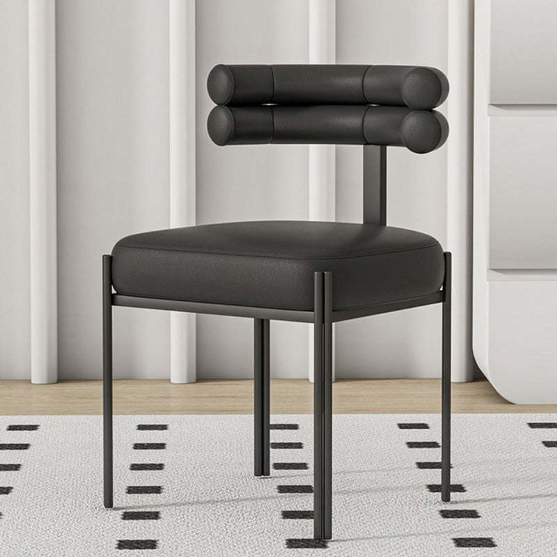 Nordic Curved-Back Leather Steel Dining Chair