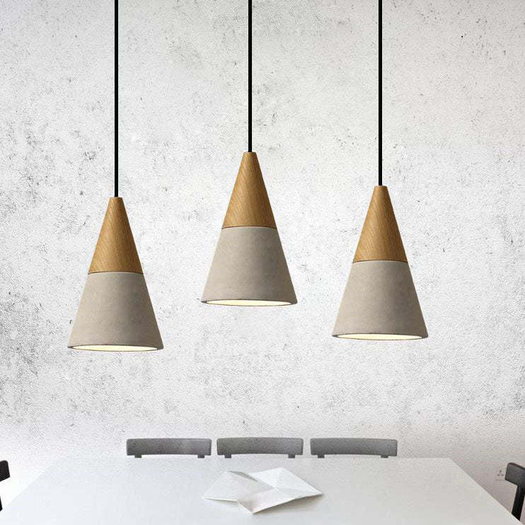 Industrial Cone Triangle Cement Rubber Wood Pendant Light