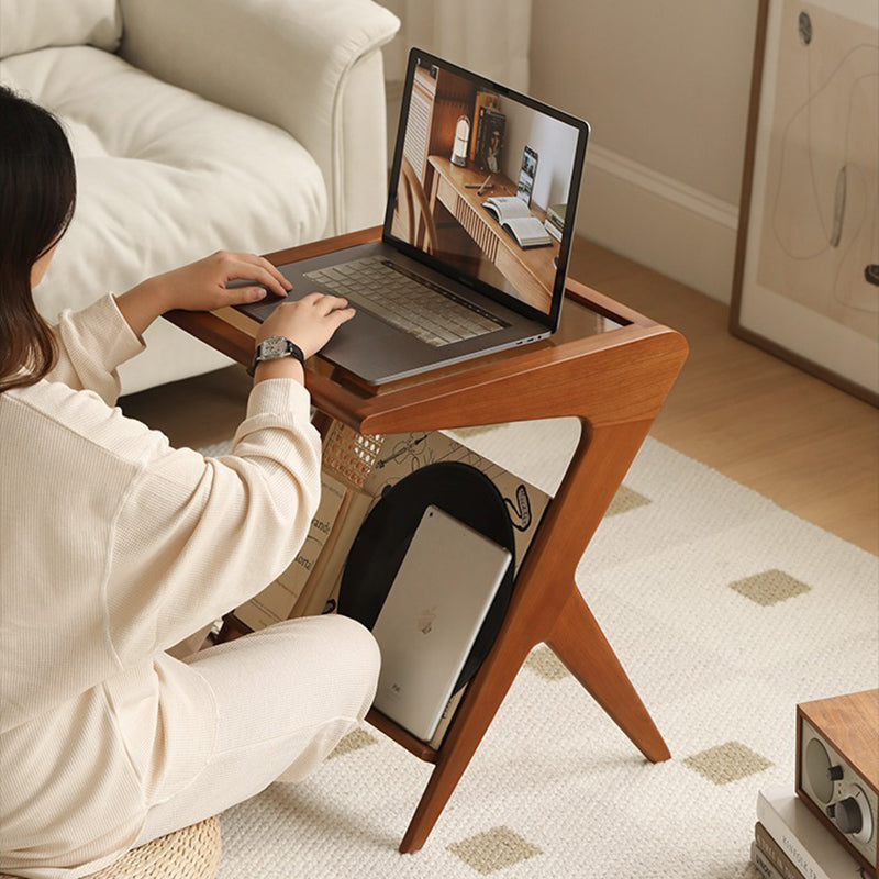 Japanese Rattan Rectangular Side Table 1-Shelf