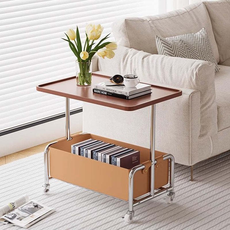Modern Tray Leather Movable 2-Tier End Table