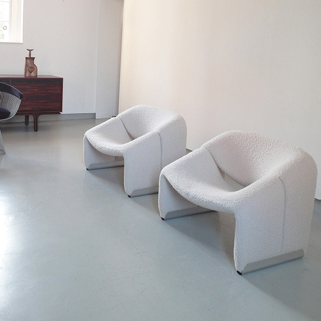 Scandinavian Curved Stainless Steel Lambswool Accent Chair