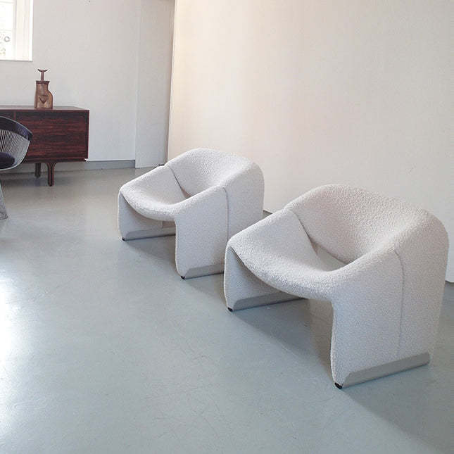 Scandinavian Curved Stainless Steel Lambswool Accent Chair