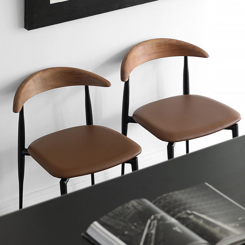 Nordic Cowl Curved Leather Wood Dining Chair
