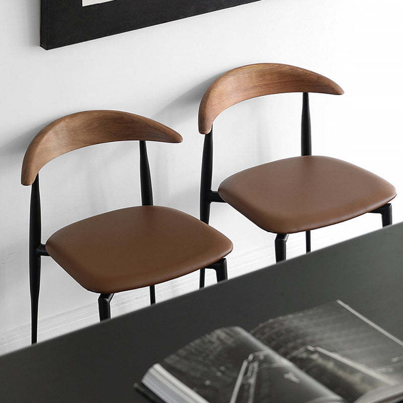 Nordic Cowl Curved Leather Wood Dining Chair — Black