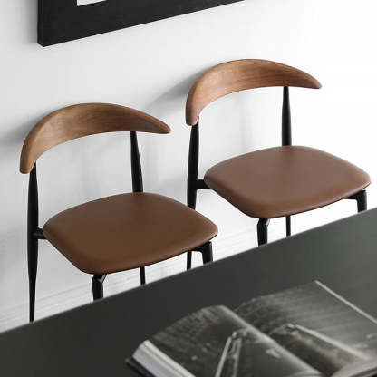 Nordic Cowl Curved Leather Wood Dining Chair — Black