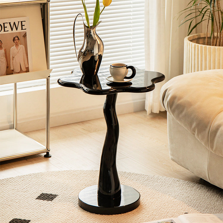 French Petal Wood Iron Side Table — Black