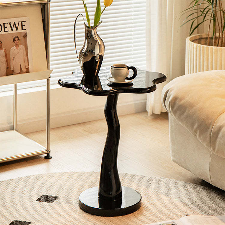 French Petal Wood Iron Side Table — Black