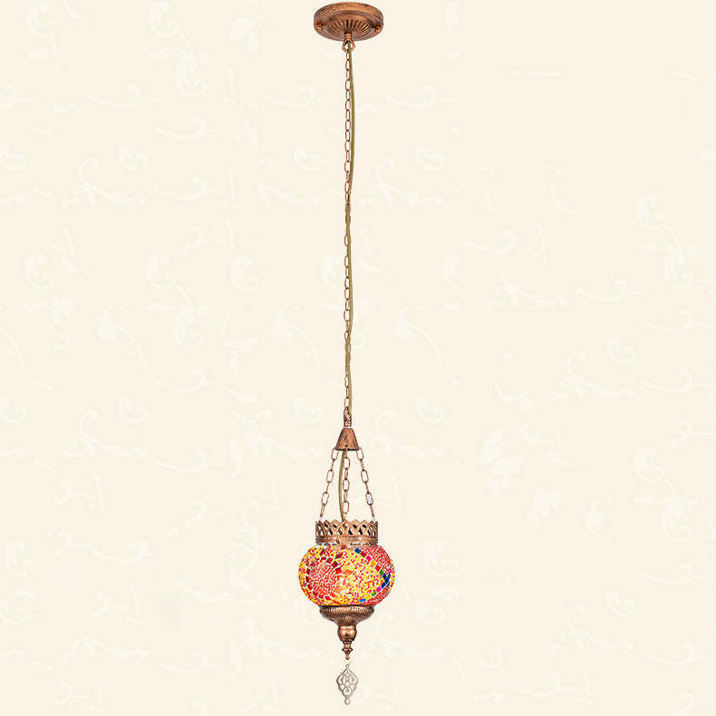 Boho Iron Stained Glass Ball Pendant Light