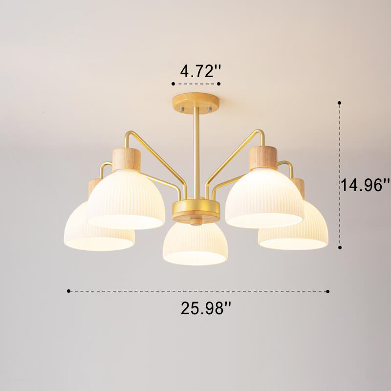 Nordic Vintage Wooden Glass Dome Chandelier