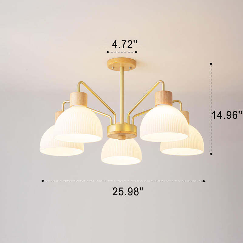 Nordic Vintage Wooden Glass Dome Chandelier