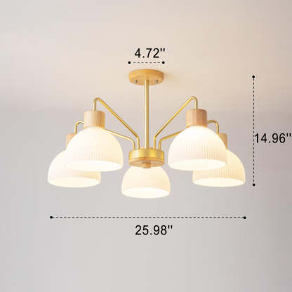 Nordic Vintage Wooden Glass Dome Chandelier