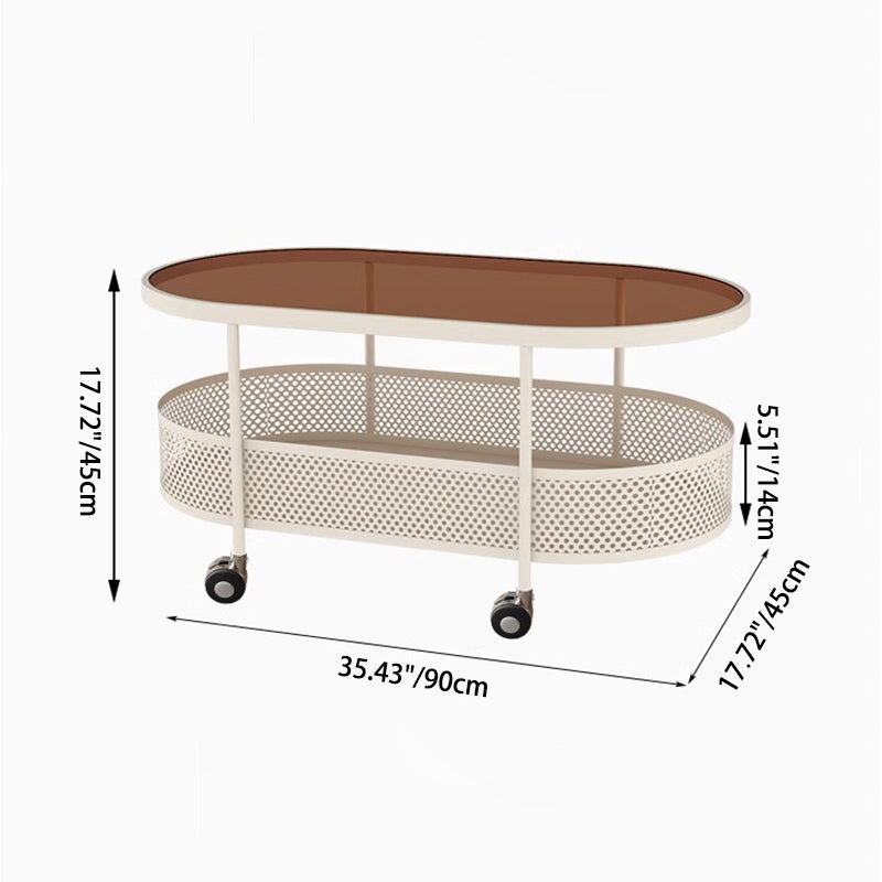 Modern Oval Glass Iron Movable Side Table