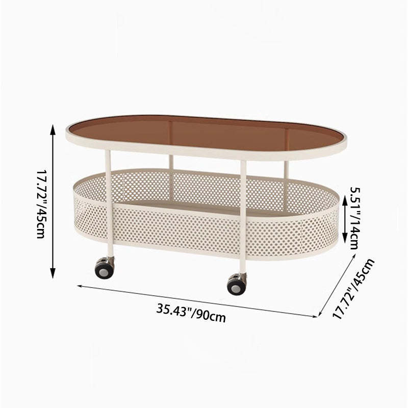 Modern Oval Glass Iron Movable Side Table