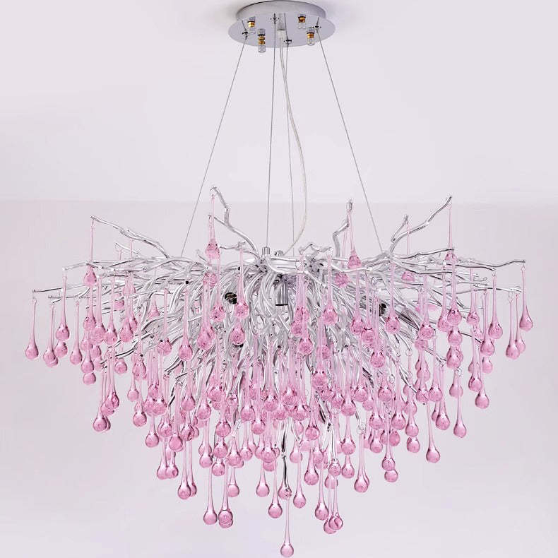 Modern Crystal Glass Aluminum Branch Water Drop Chandelier